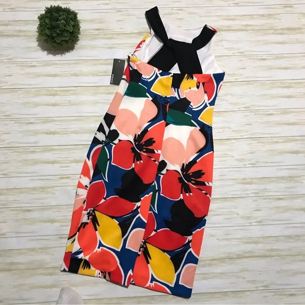 Donna Ricco NWT‎ Black Bold Large Giant Floral Pencil Sheath Dress Size 4